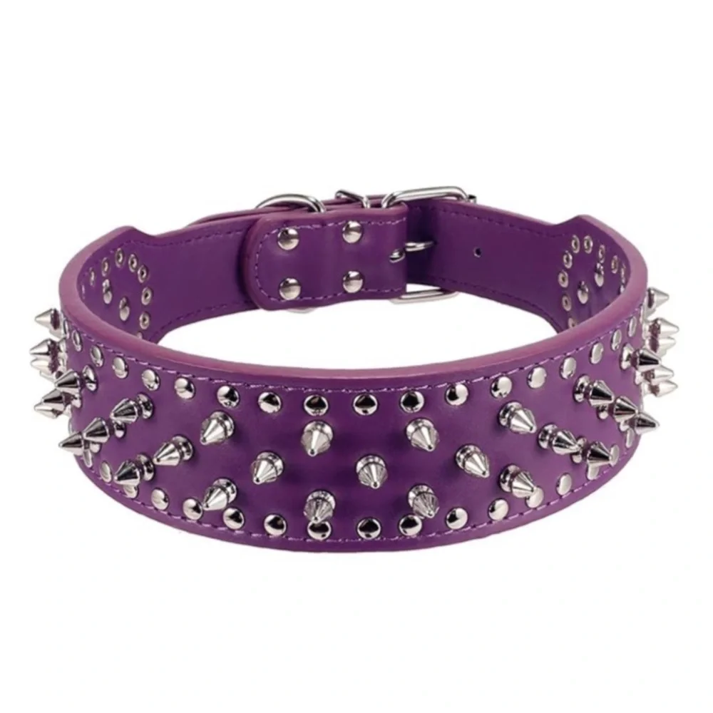 Dogs Purple Spiked Studded Dog Collar